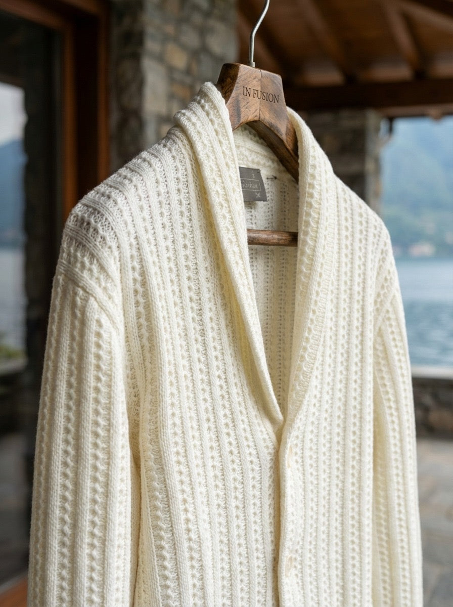 CARDIGAN COLLO SCIALLATO - PANNA,BEIGE
