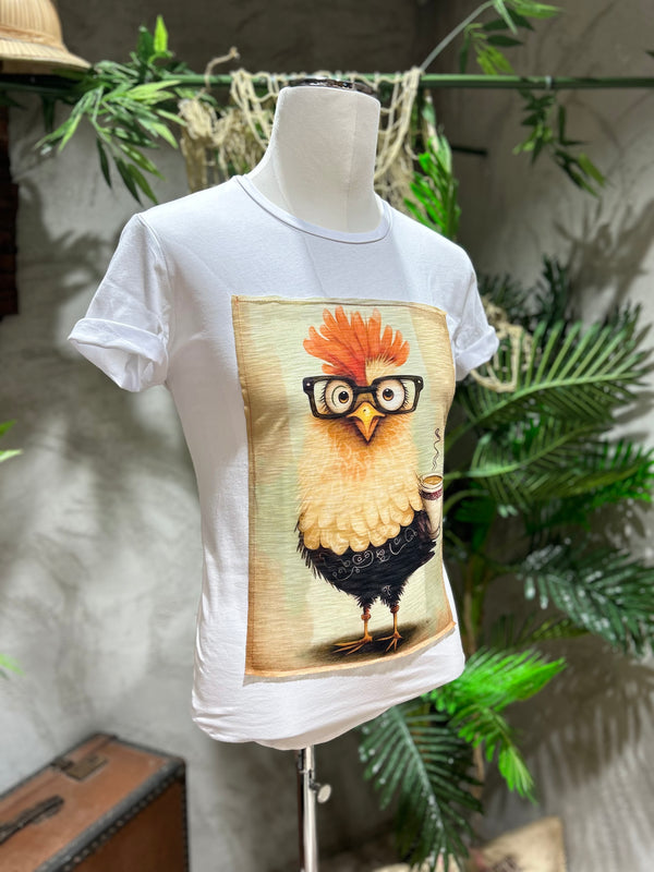 T-SHIRT STAMPA ROOSTER - BIANCO