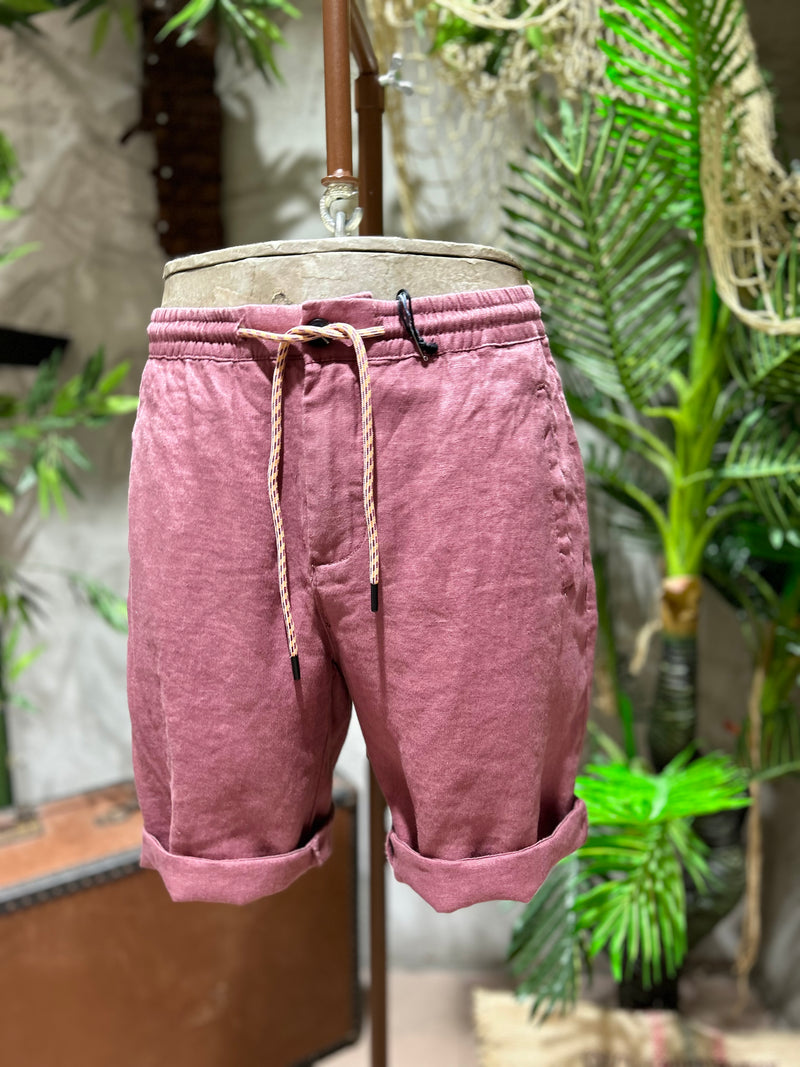 SHORTS IN LINO - CICLAMINO, ECRU'