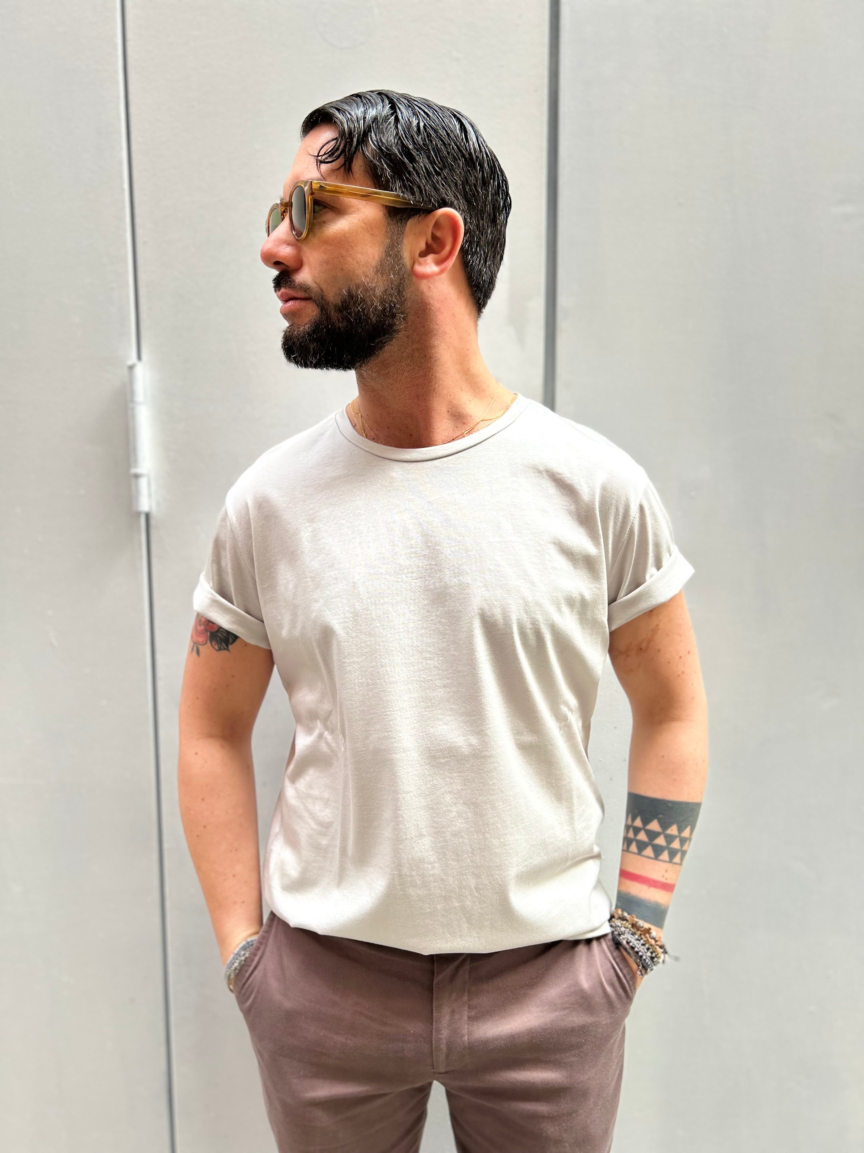 T-SHIRT IN FILO DI SCOZIA - BIANCO, NERO, SABBIA, DARK NAVY, GHIACCIO