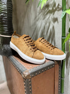 SNEAKERS IN PELLE SCAMOSCIATA - TABACCO