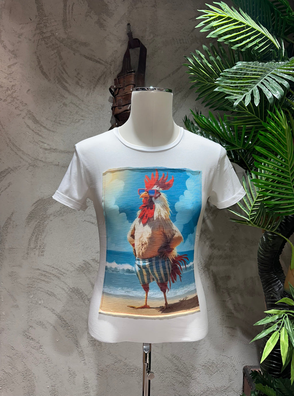 T-SHIRT STAMPA CHICKEN - BIANCO