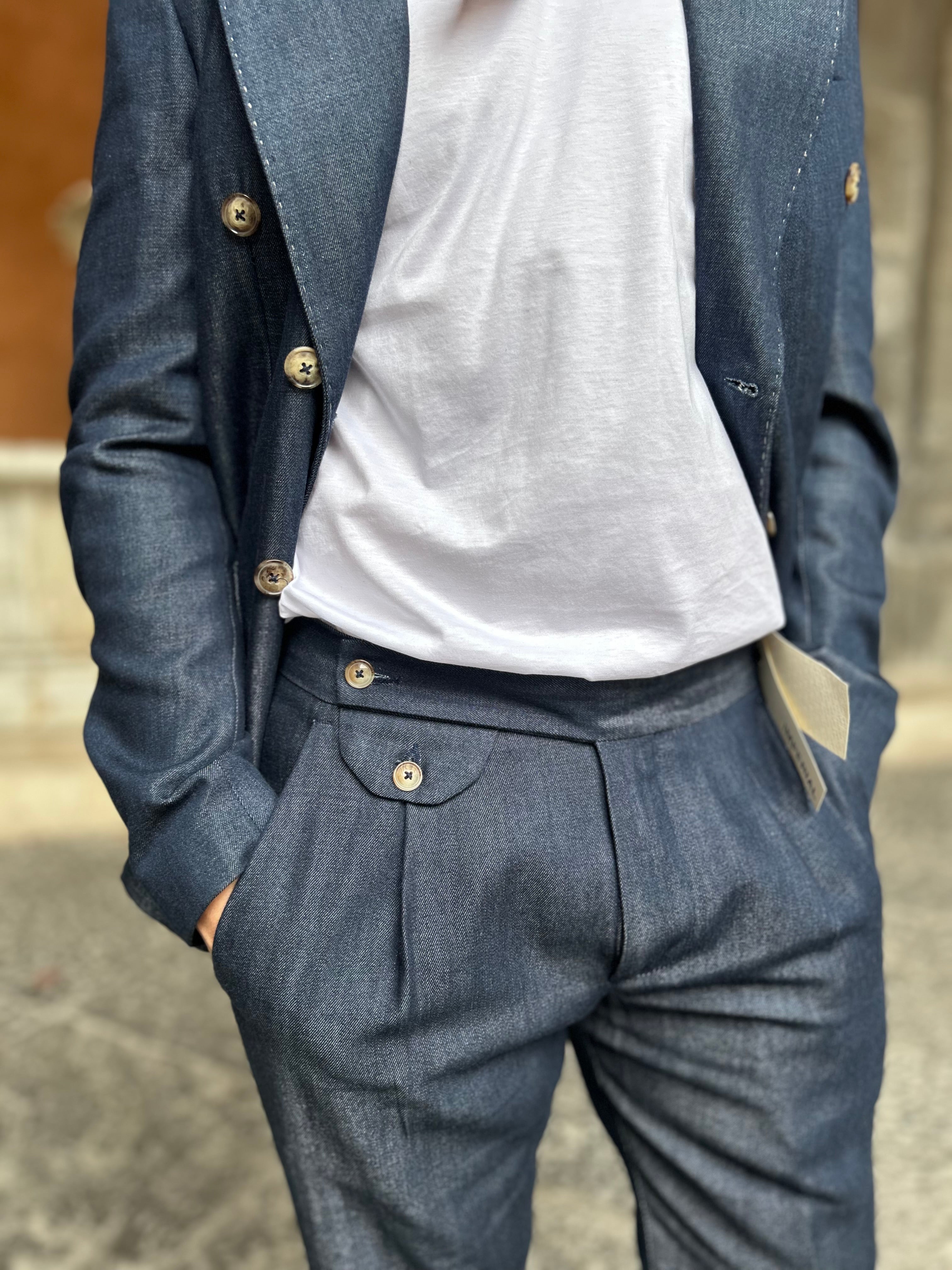 PANTALONI CON PINCES - DENIM