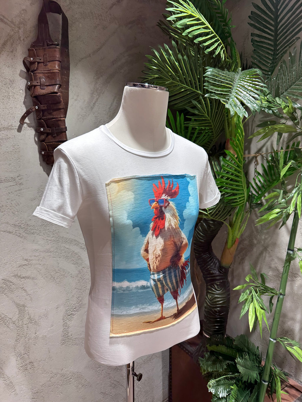 T-SHIRT STAMPA CHICKEN - BIANCO