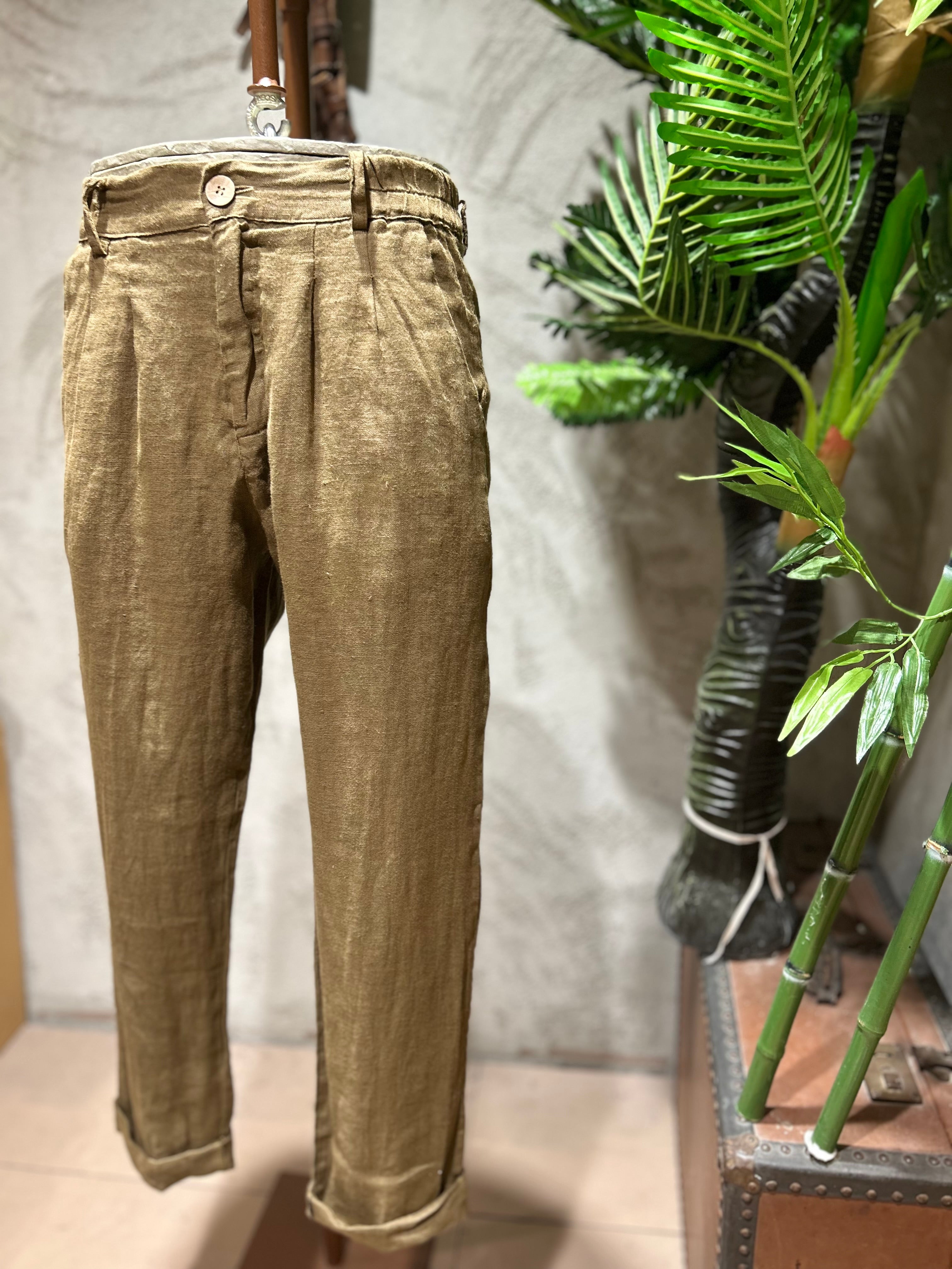 PANTALONI IN PURO LINO -  FANGO,BLU,TABACCO,SABBIA,NERO,BIANCO