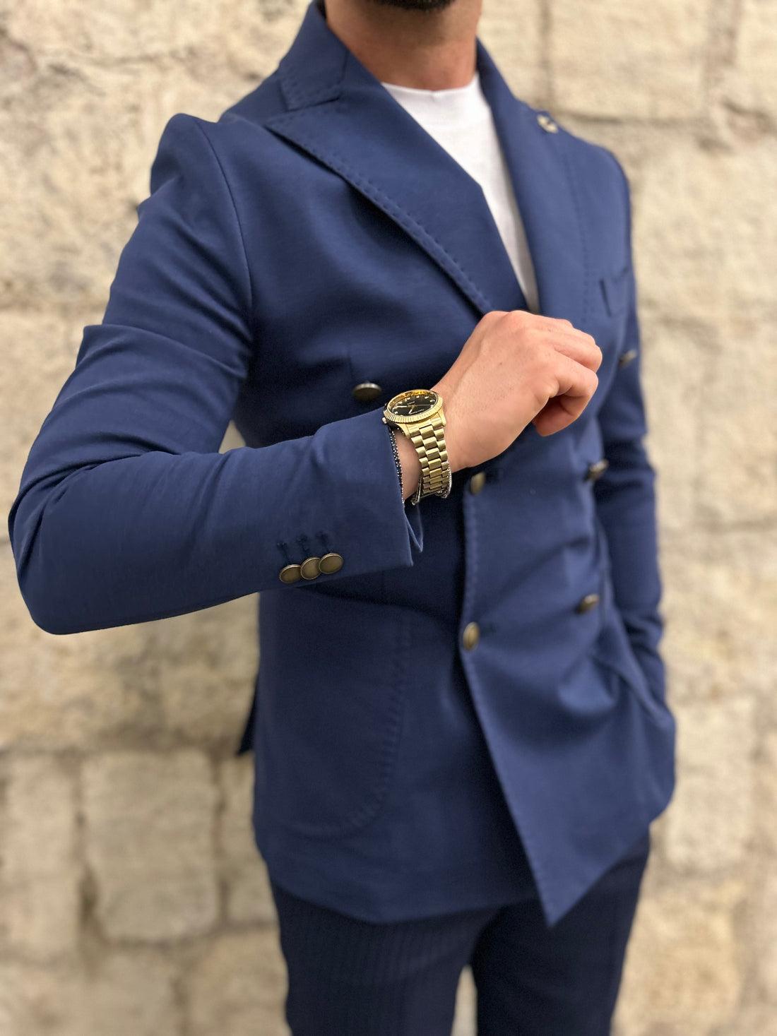 DOUBLE-BREASTED JACKET - CREAM,BLUE