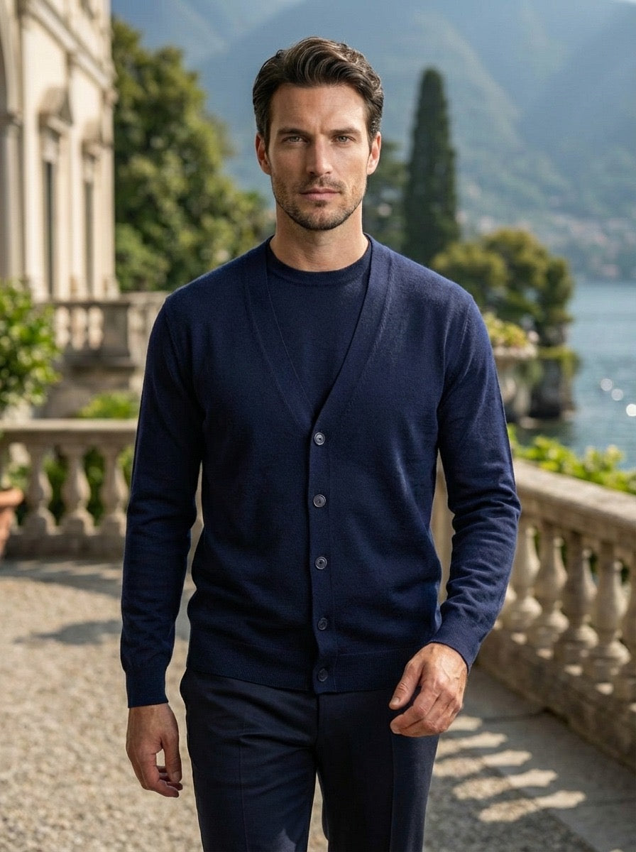 CARDIGAN IN MAGLIA SOTTILE - BEIGE,DARK NAVY,NERO