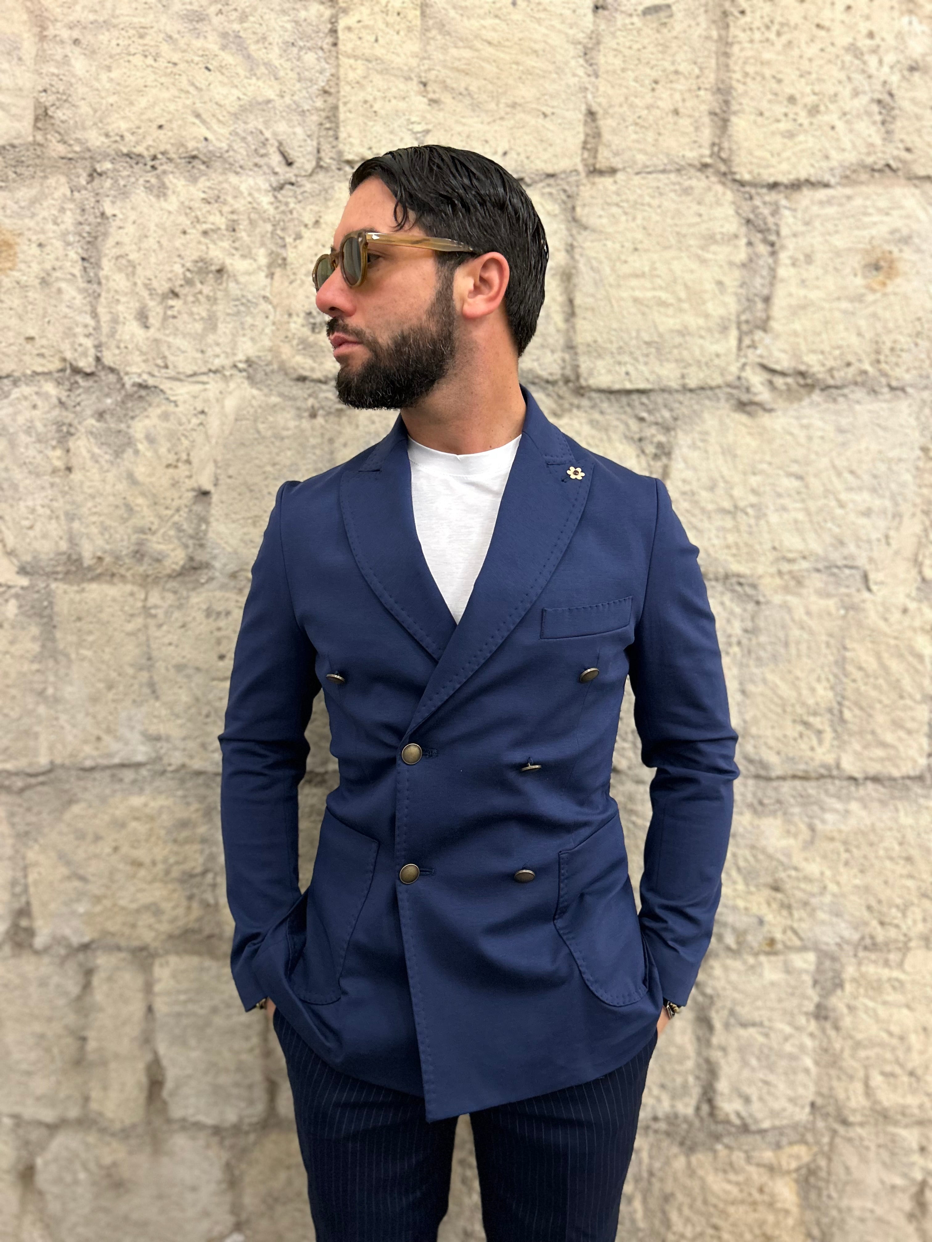 GIACCA DOPPIOPETTO - PANNA,BLU