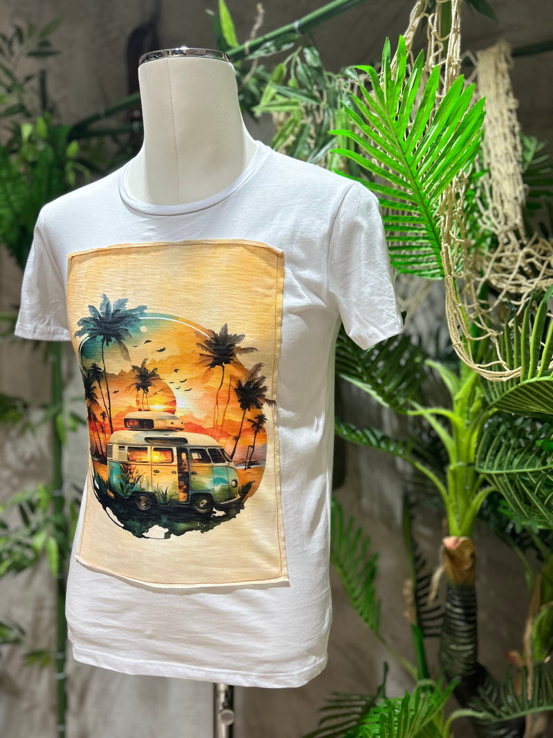 T-SHIRT STAMPA SUNSET - BIANCO