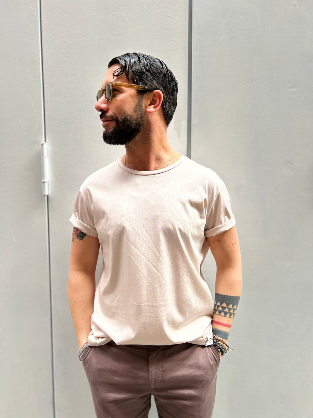 T-SHIRT IN FILO DI SCOZIA - BIANCO, NERO, SABBIA, DARK NAVY, GHIACCIO