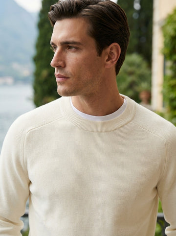 RIB KNIT CREW NECK SWEATER - CREAM,BLACK