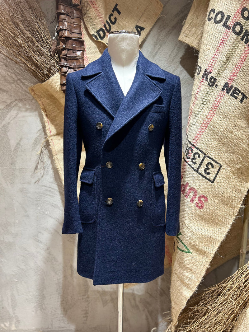 CAPPOTTO DOPPIOPETTO BOUCLE' - BLU NAVY