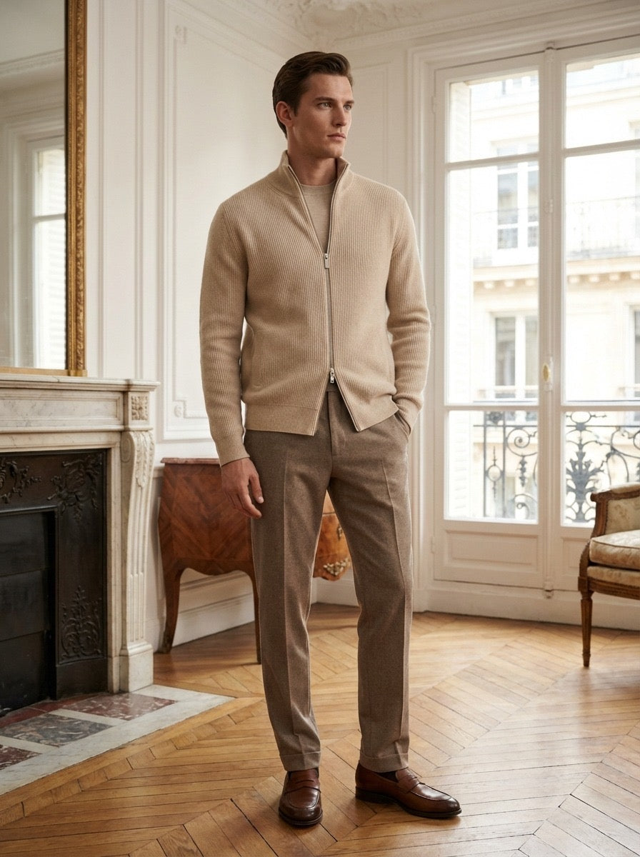 CARDIGAN CON ZIP OVER  - BEIGE