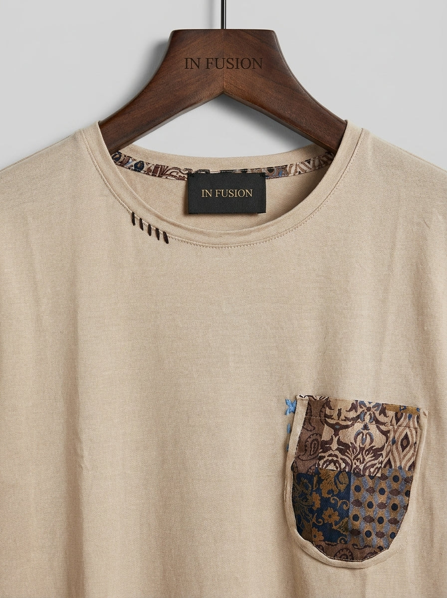 Pocket — T-Shirt 100% Cotone Taschino Viscosa Stampata Made in Italy