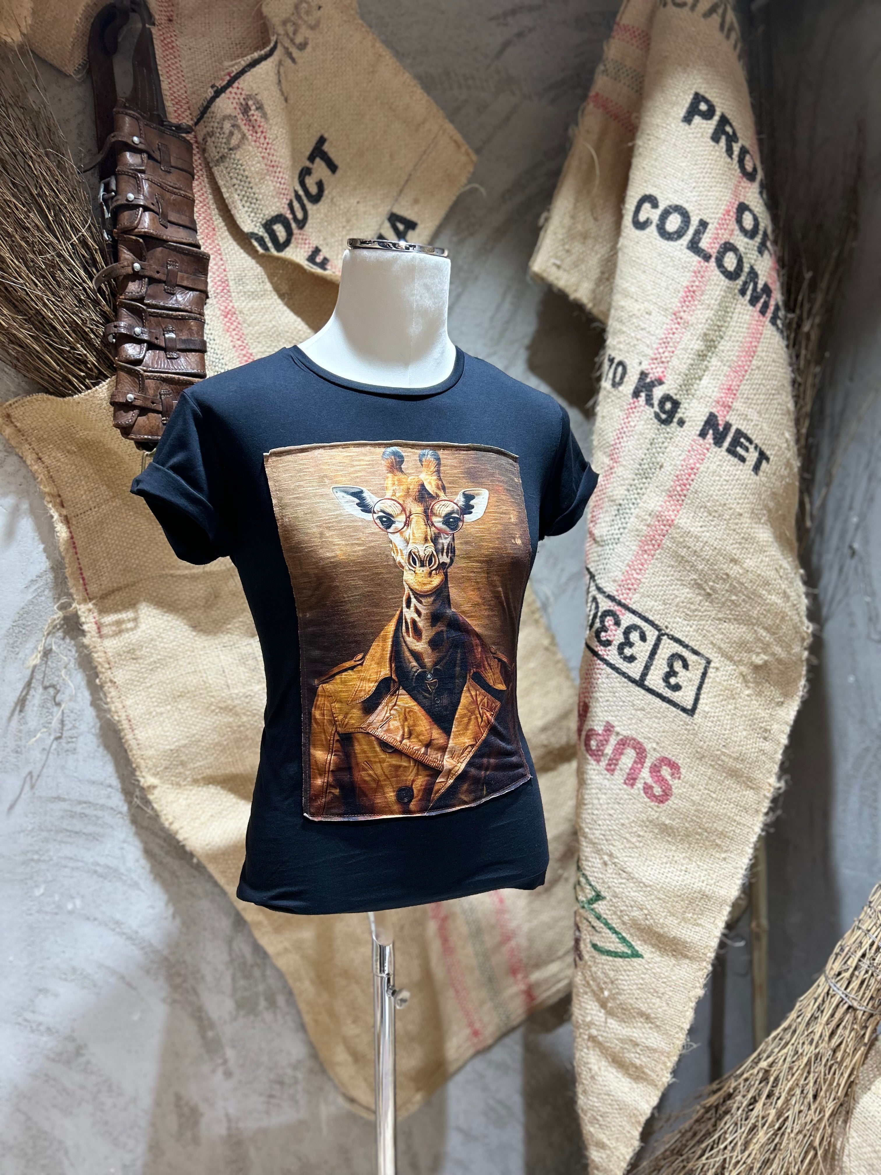 T-SHIRT STAMPA GIRAFFA - BIANCO, NERO