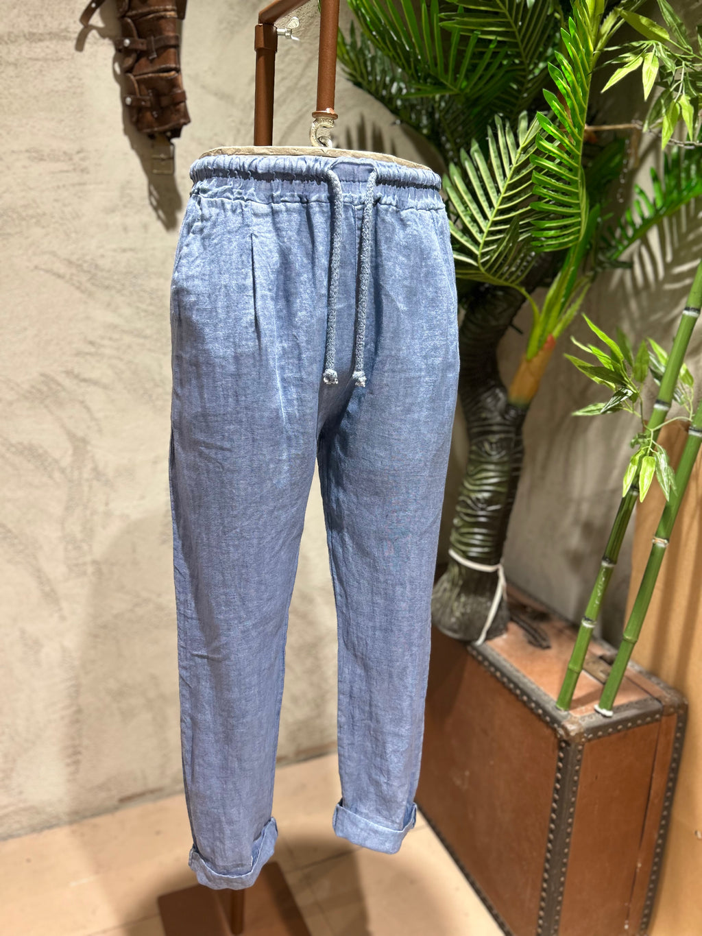 PANTALACCIO 100% LINO - AZZURRO