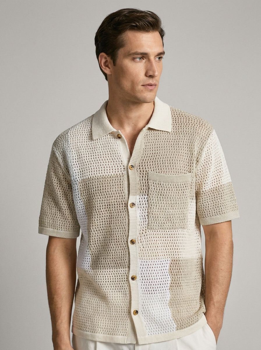 Aria — Camicia Cotone Crochet Effetto Patchwork