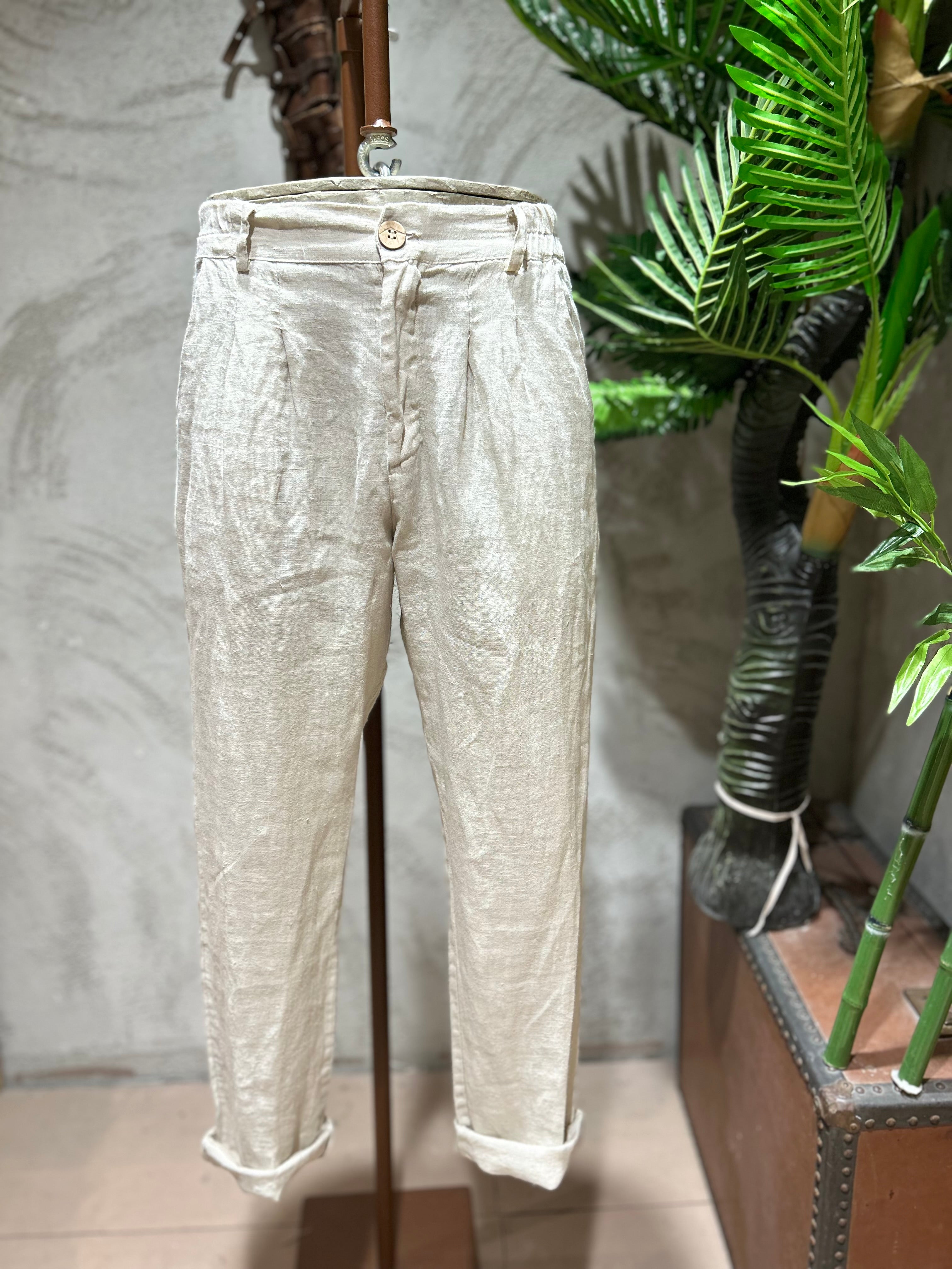 PANTALONI IN PURO LINO -  FANGO,BLU,TABACCO,SABBIA,NERO,BIANCO