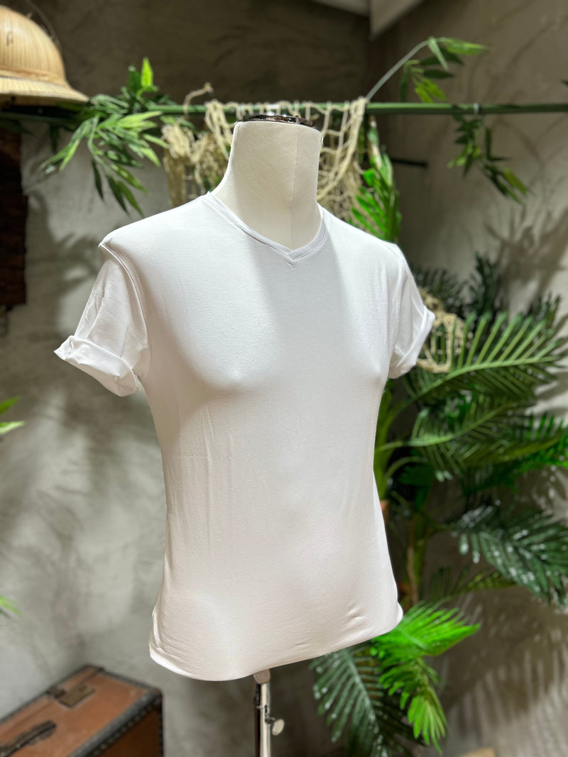 T-SHIRT SCOLLO A V - NERO, BIANCO