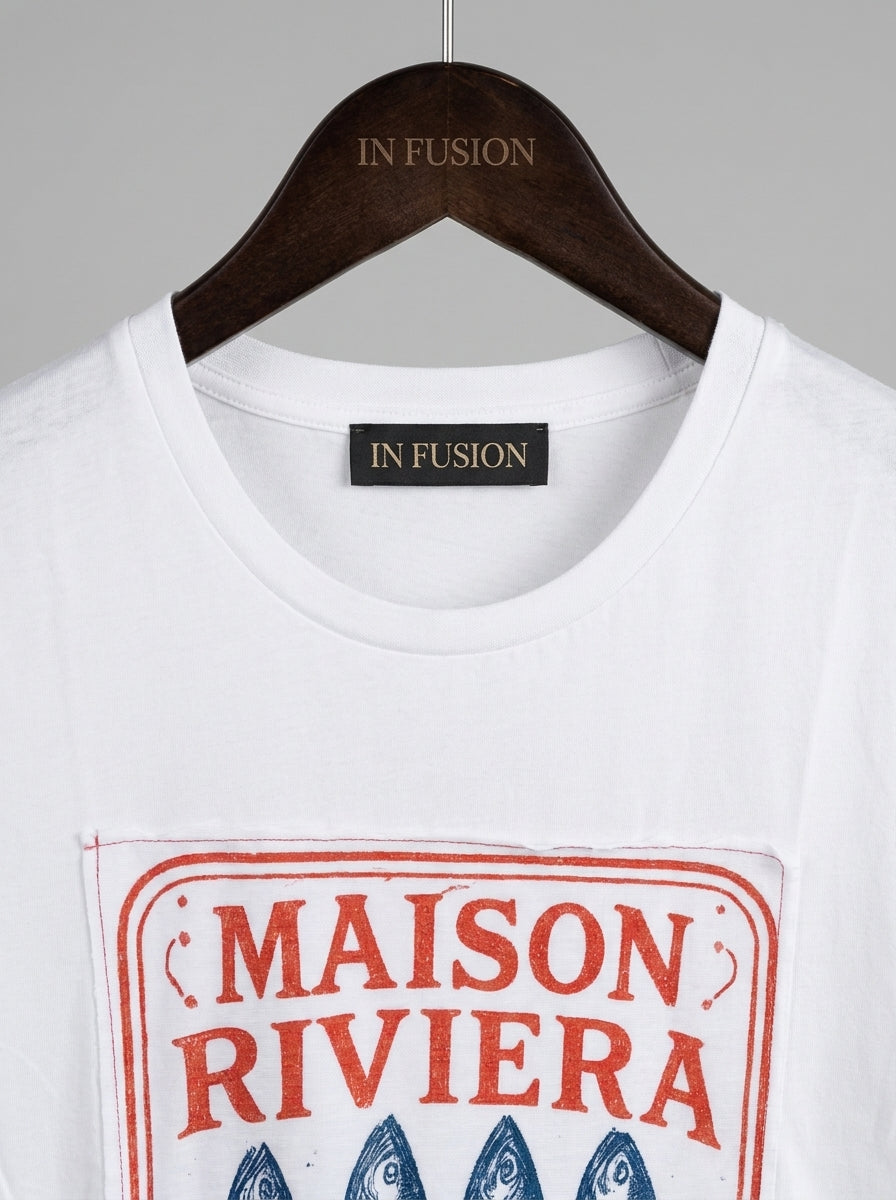 Maison Riviera — T-Shirt 100% Cotone Stampa Alta Definizione Made in Italy