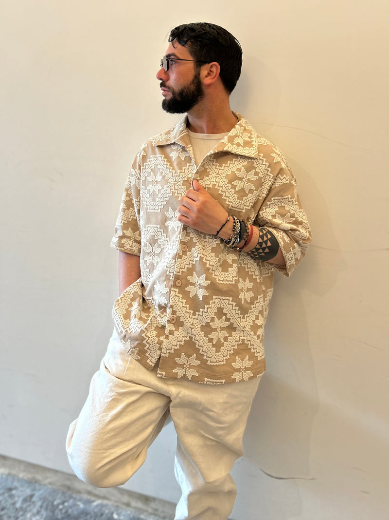 CAMICIA GEOMETRIC - BEIGE/PANNA