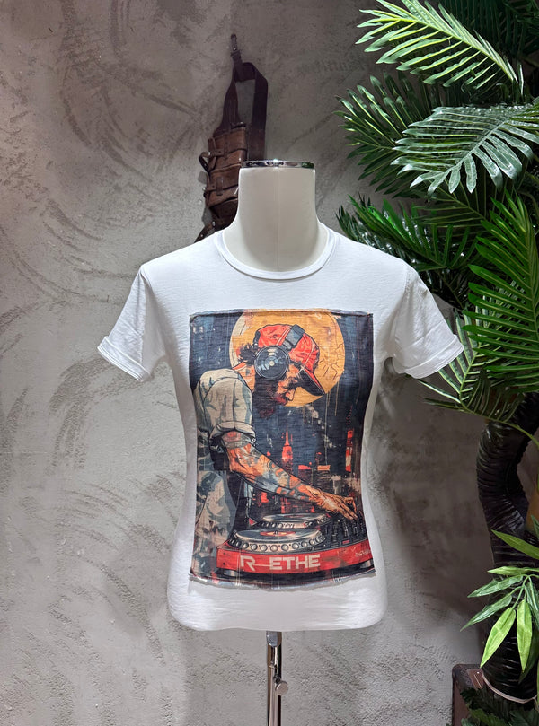 T-SHIRT STAMPA DJ - BIANCO