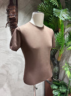 MAGLIA GIROCOLLO - CACAO, SABBIA, BLU, TEGOLA