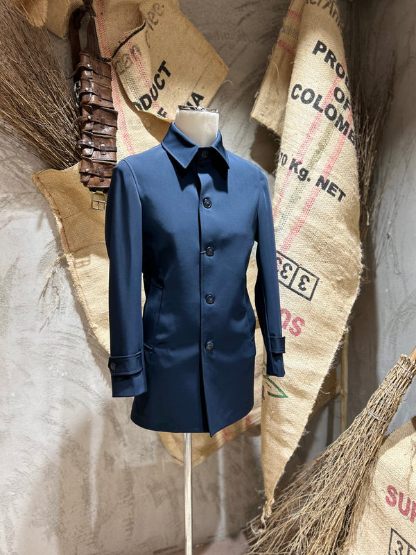 TRENCH MONOPETTO - MARRONE, BLU NAVY