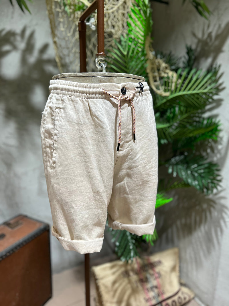 SHORTS IN LINO - CICLAMINO, ECRU'