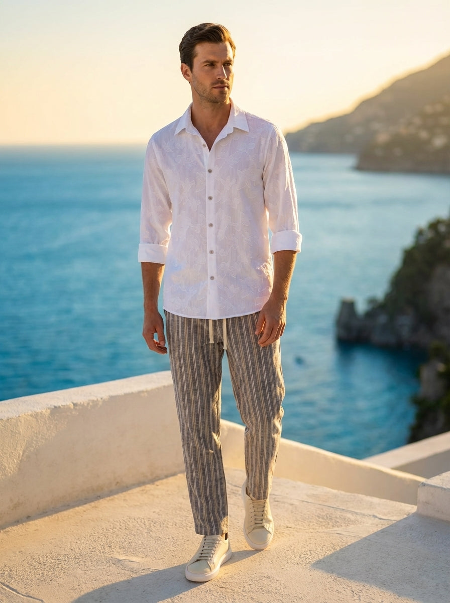 STRIPED CARROT FIT TROUSERS