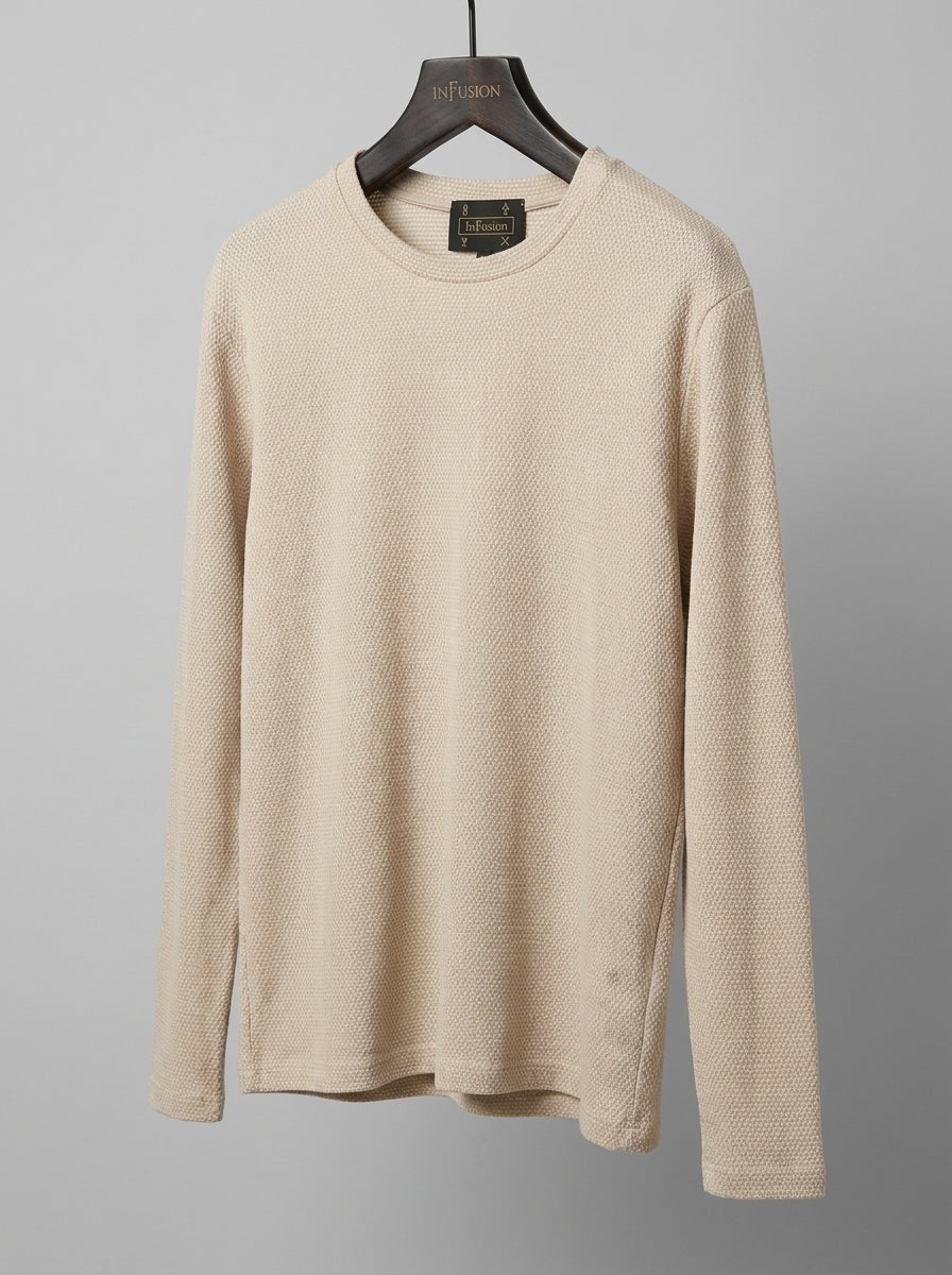 Textured Cotton Crew Neck Sweater