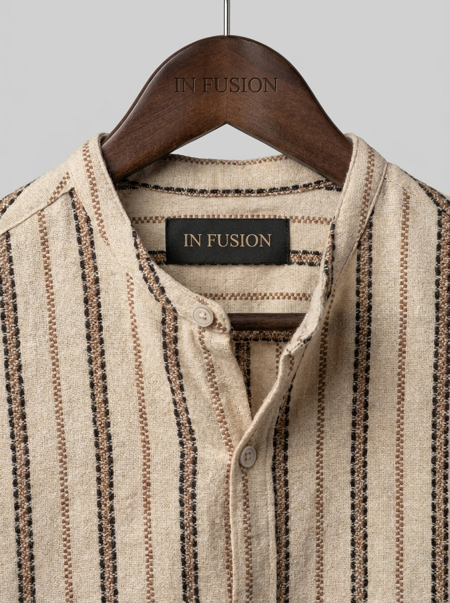 Embroidered Mandarin Collar Shirt