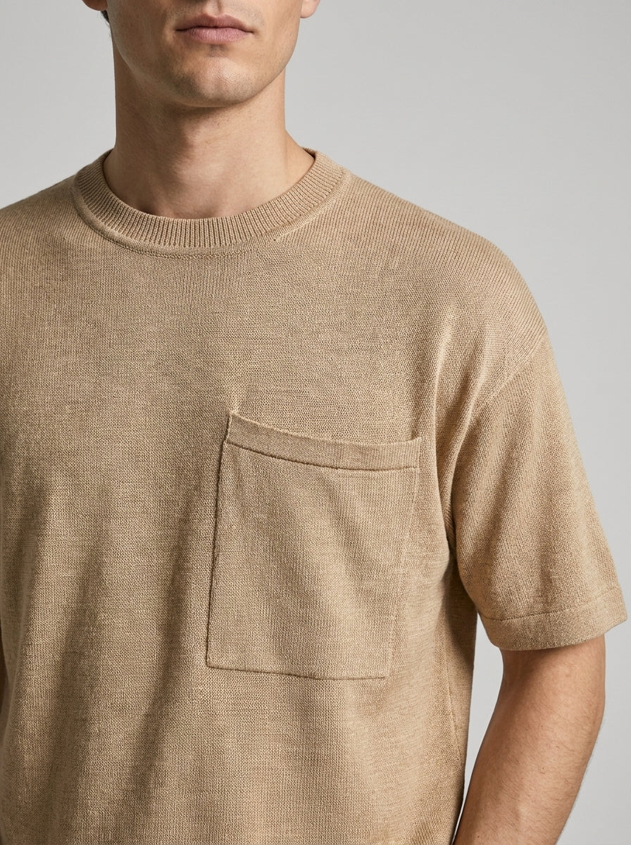 Master — Maglia Cropped Filo di Cotone Tasca sul Petto Over Fit Made in Italy