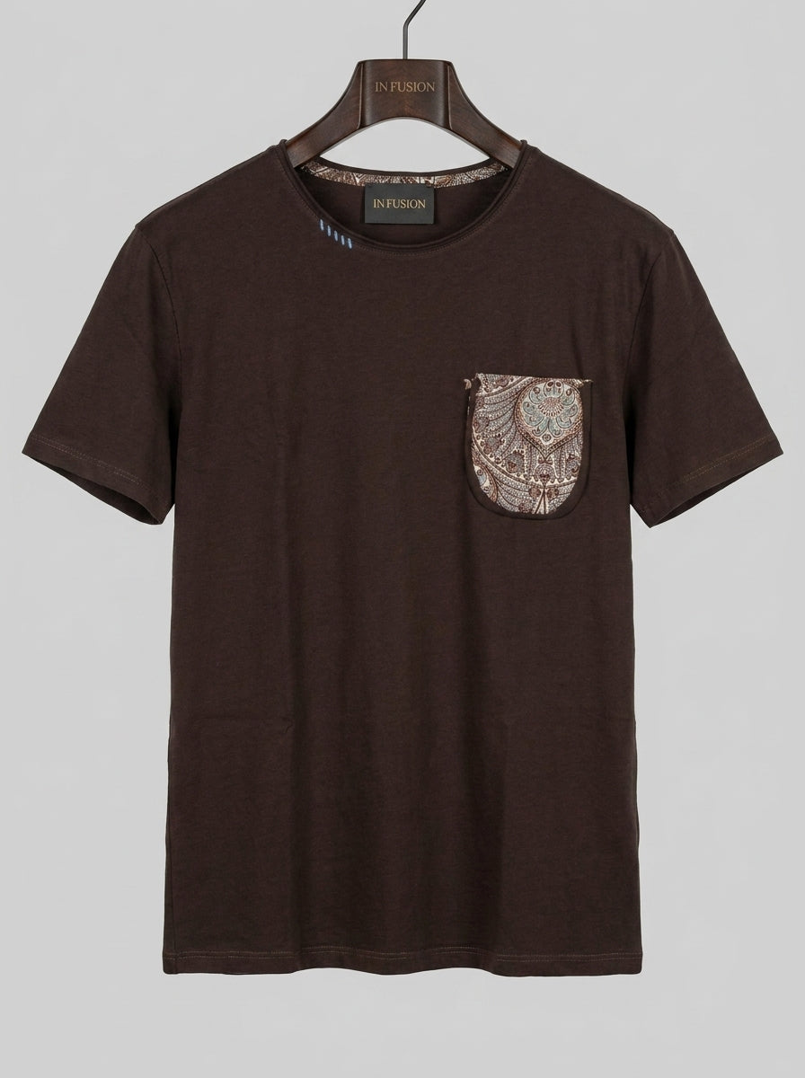 T-Shirt with Chest Pocket and Hand-Embroidered Details