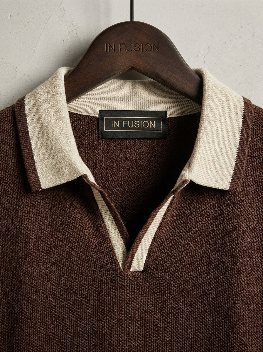 Vibe — Polo Senza Bottoni Filo di Cotone Piqué Dettagli a Contrasto Slim Fit Made in Italy