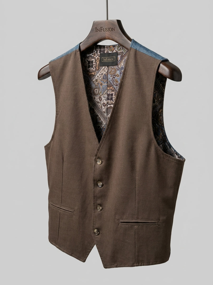 6631 HERRINGBONE VEST - DARK BROWN, DARK NAVY, SAND