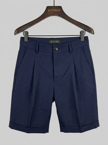 Shorts in Tessuto Fluido con Elastico e Zip