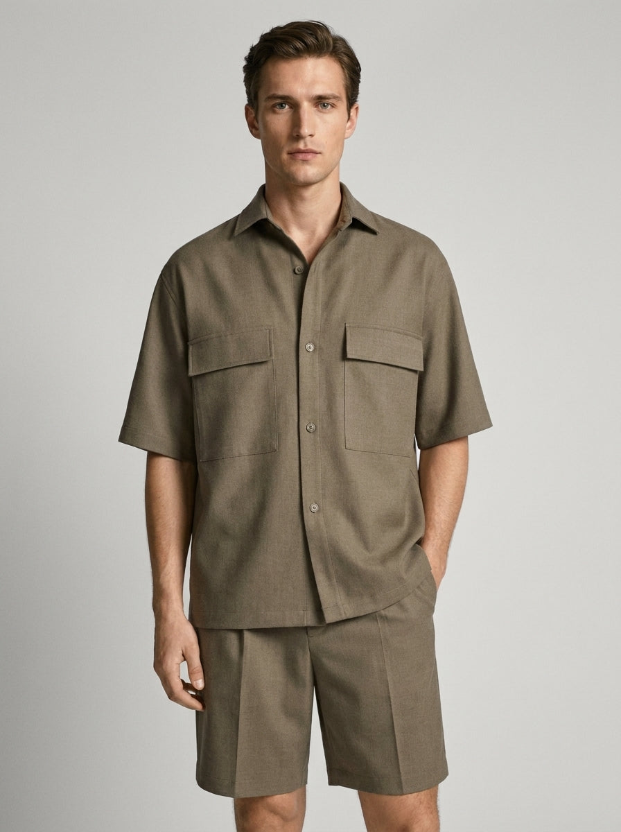 Coordinato Camicia e Shorts in Tessuto Fluido