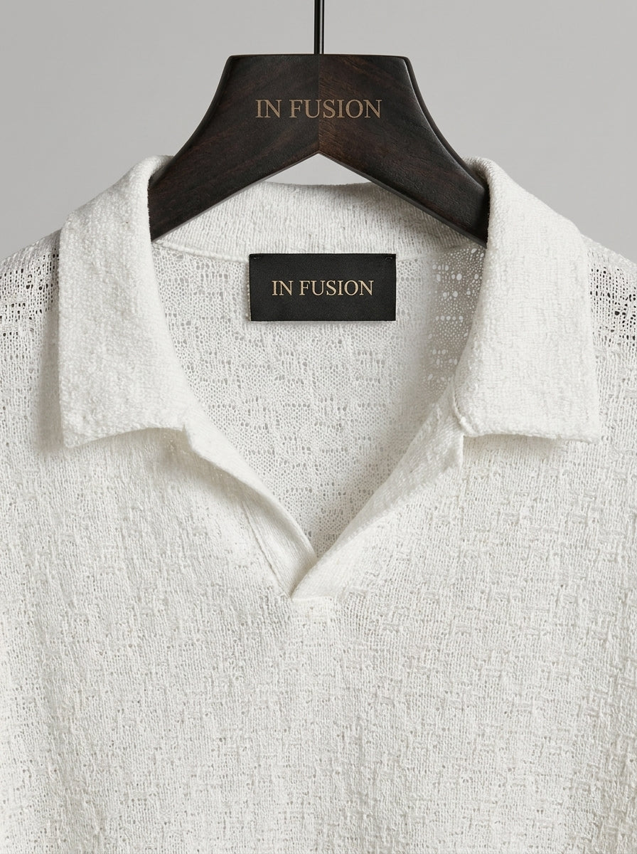 Buttonless Piqué Polo Shirt — White