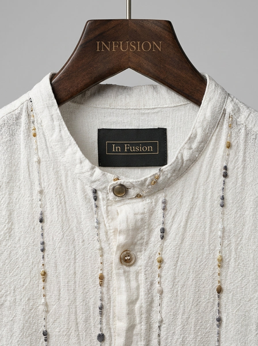 EMBOSSED STRIPED LINEN SHIRT