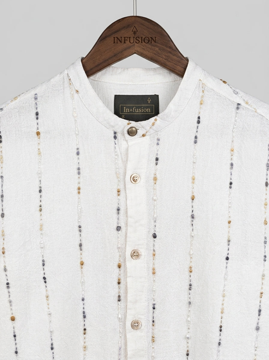 CAMICIA IN LINO OPERATO A RIGHE