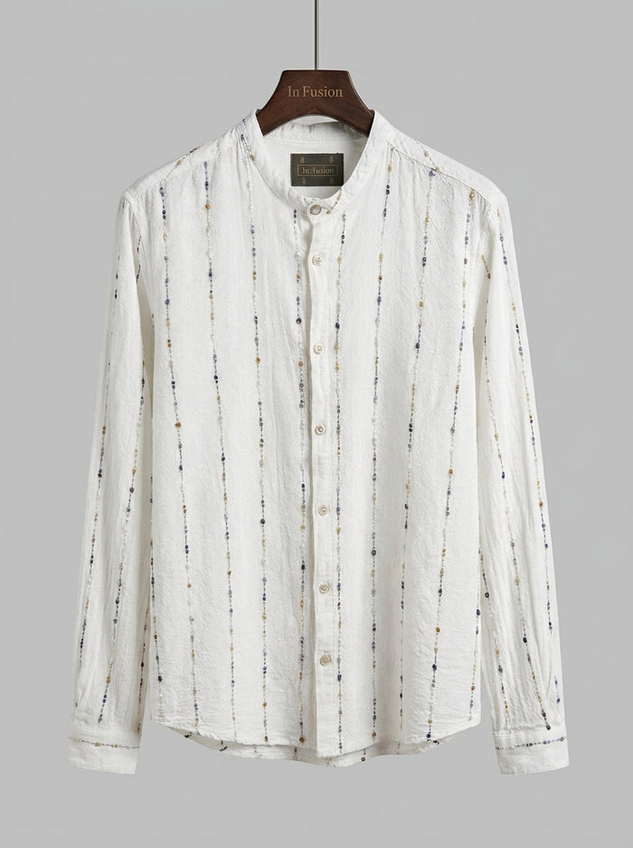 CAMICIA IN LINO OPERATO A RIGHE