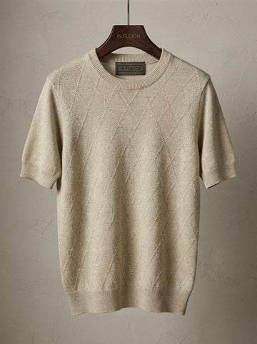 Dama — Maglia in Filo di Cotone Lavorazione Geometrica | Slim Fit Made in Italy
