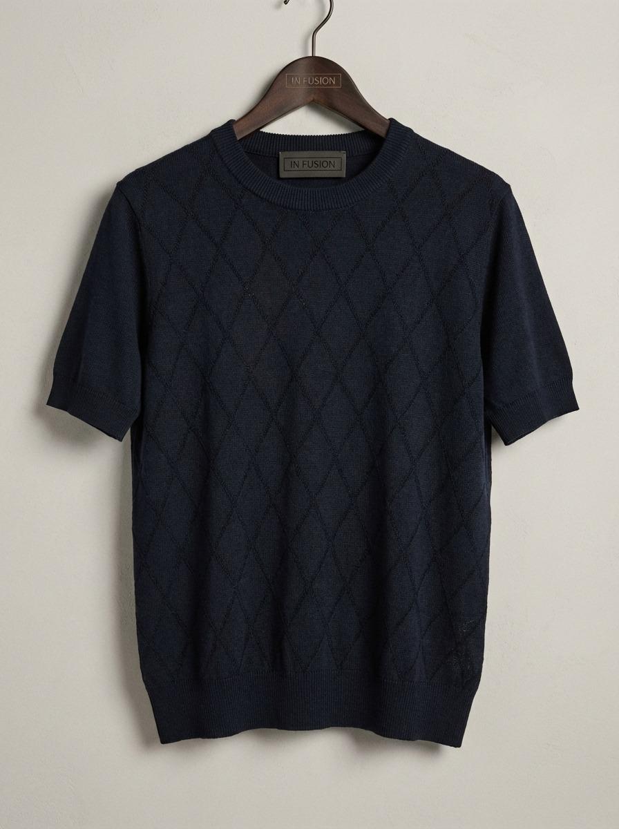 Dama — Maglia in Filo di Cotone Lavorazione Geometrica | Slim Fit Made in Italy