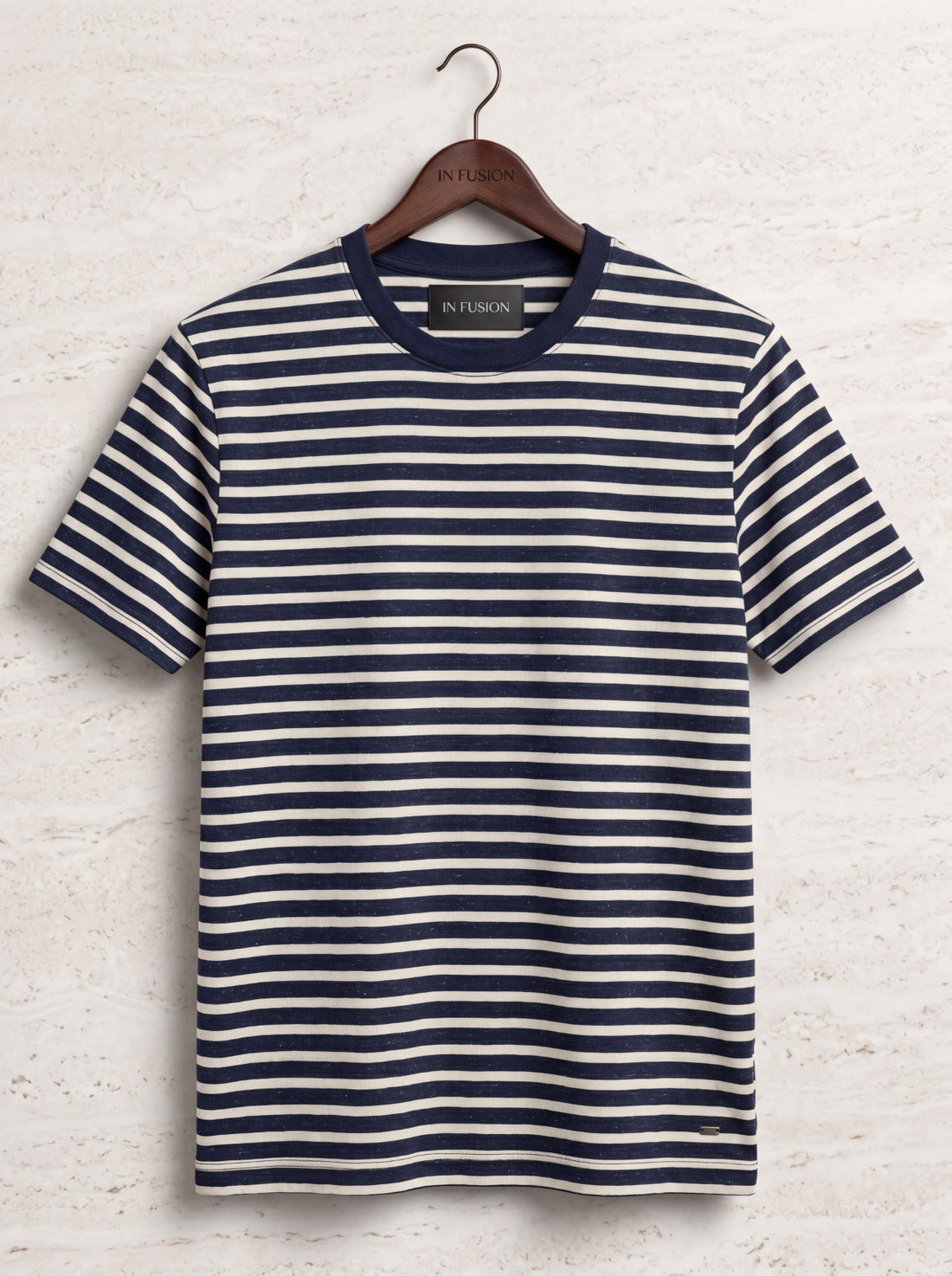 Cile — T-Shirt in Filo di Cotone Mercerizzato e Lino | Riga Tessuta Slim Made in Italy