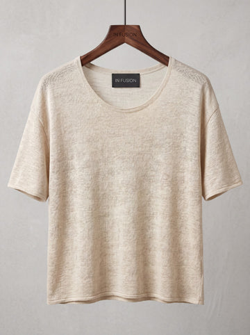 Sofia — Maglia in Filo di Cotone Fiammato Cropped | Scollo a V Largo Made in Italy