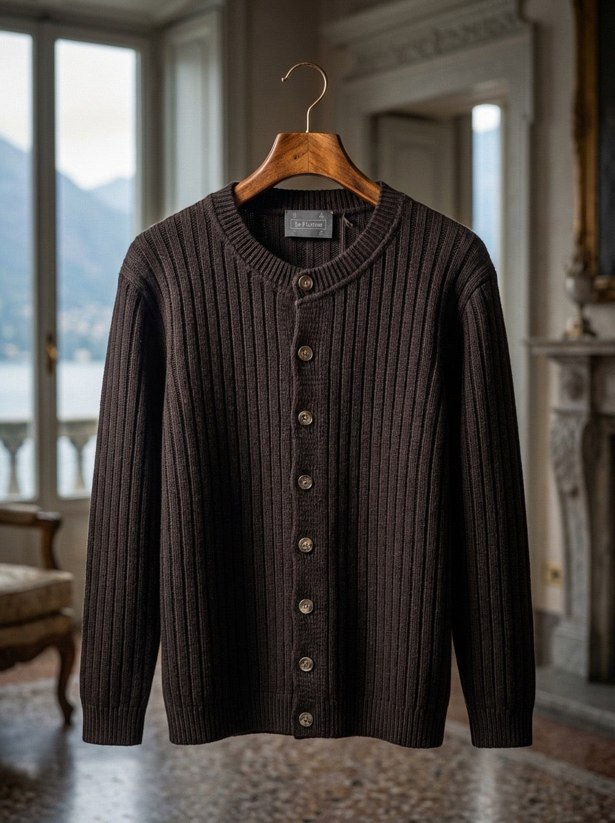 CARDIGAN A COSTE CON COLLETTO - MORO-BEIGE