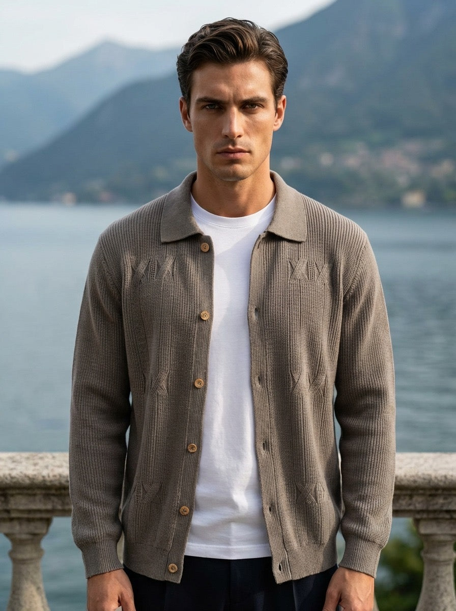 CARDIGAN POLO - FANGO,CREMA