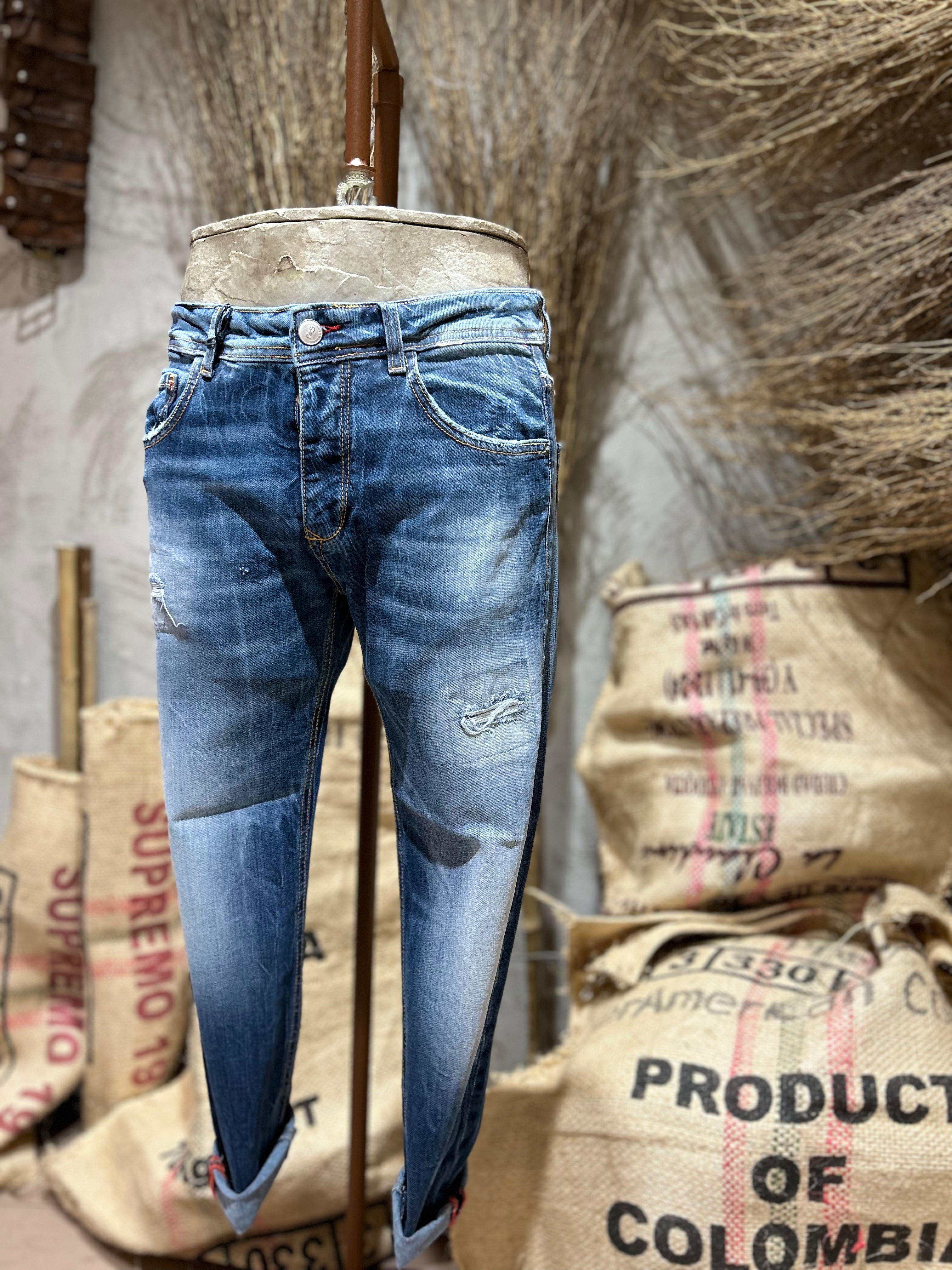 SKINNY DENIM CON ABRASIONI - DENIM