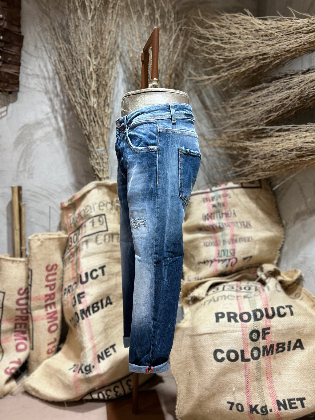 SKINNY DENIM CON ABRASIONI - DENIM